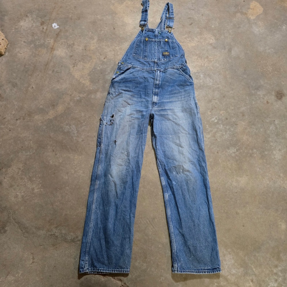 Vintage 80s OshKosh Overalls Mens 38x34 Blue Denim Workwear Faded USA Union Made